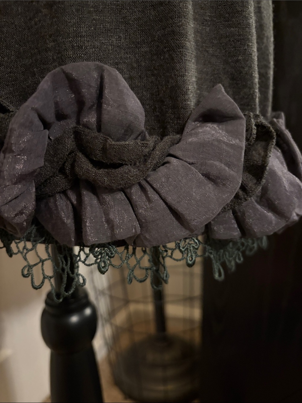 Anthropologie Lulu Via Charcoal Gray Ruffle Trim Midi Dress - Picture 6 of 8